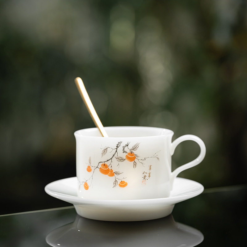 纯白陶瓷咖啡杯子欧式卡布奇诺拿铁杯简约大容量咖啡杯可定制LOGO