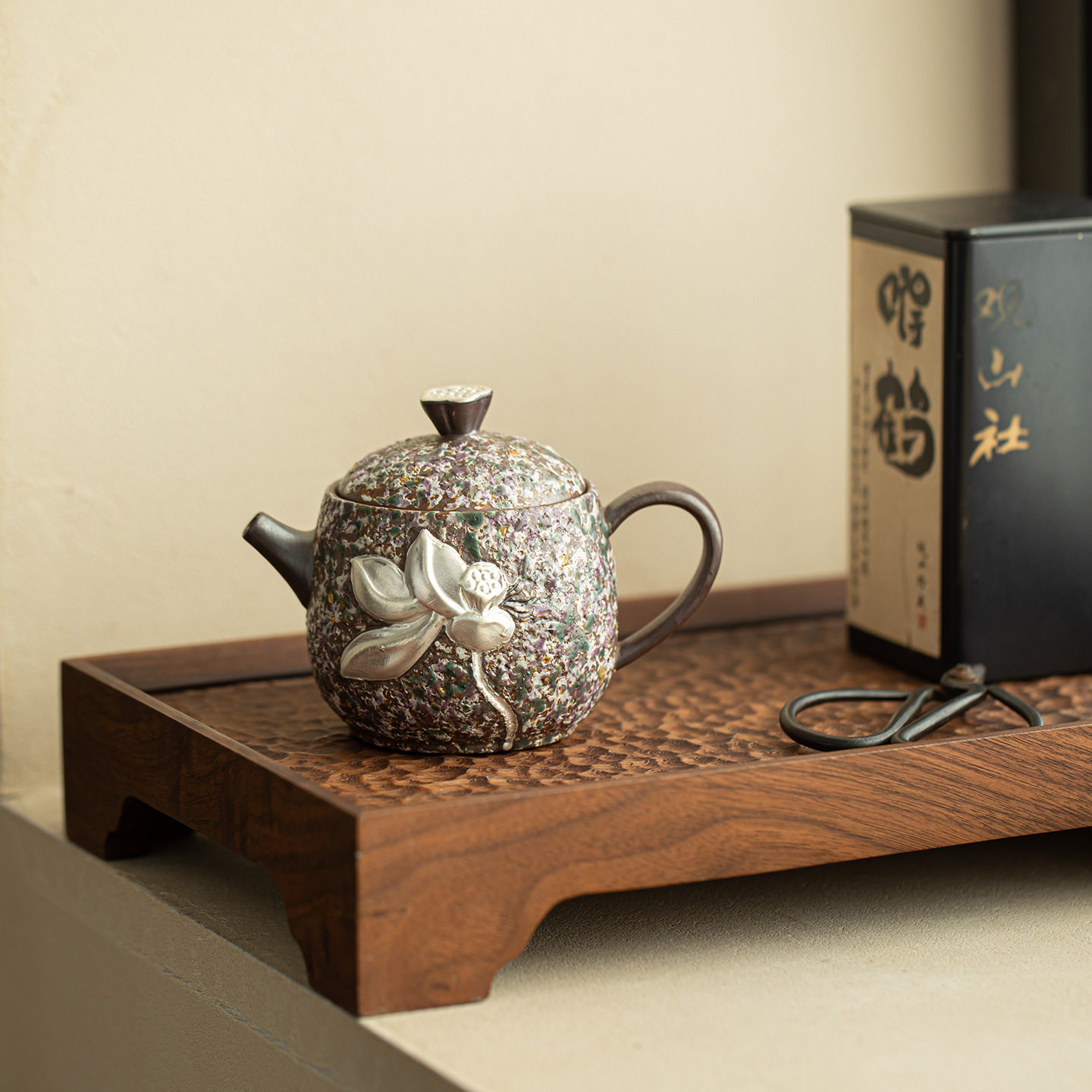 老岩泥纯手绘银莲花茶壶泡茶壶陶泥闷茶壶功夫茶具家用送礼伴手礼