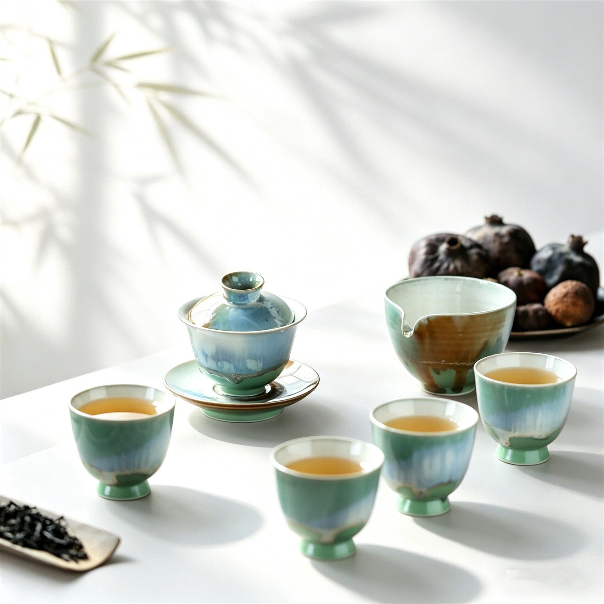 极光三色系列套组极光窑变全手工三才盖碗泡茶碗主人杯品杯小茶杯