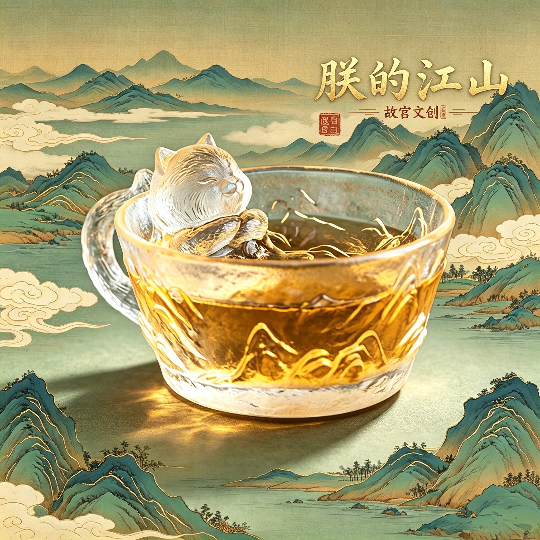朕的江山故宫琉璃御猫茶杯水晶小猫咪主人杯单杯高档个人专用杯子