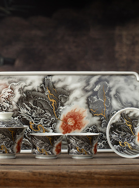 景德镇墨龙出海功夫茶具套装高档轻奢家用泡茶专用茶杯2026新款