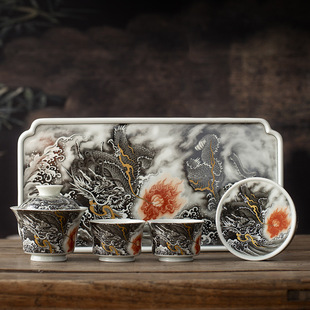 景德镇墨龙出海功夫茶具套装高档轻奢家用泡茶专用茶杯2026新款