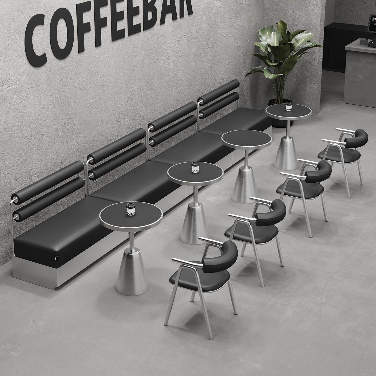 工业风咖啡厅桌椅酒吧西餐厅靠墙卡座沙发清吧小酒馆不锈钢桌椅