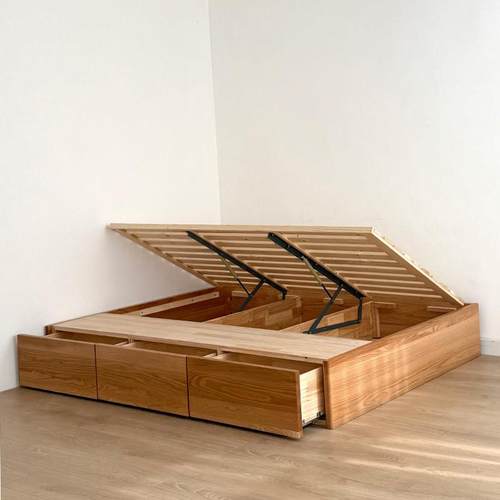 轻奢定制北美FAS级红橡木深拉抽屉高箱储物气压结构榻榻米