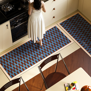 德林中古包豪斯风厨房脚垫防滑吸水防油免洗耐脏地垫大面积全铺