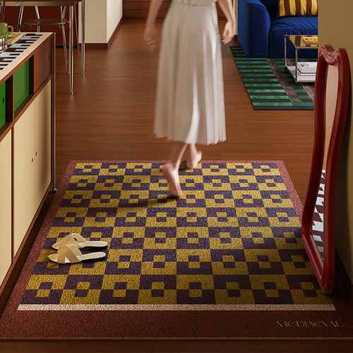 费洛德中古几何撞色丝圈入户门垫进门地垫玄关垫耐脏防滑pvc地毯