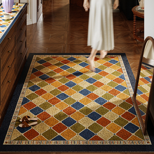 彩菱格美式 复古入户门口高密丝圈地垫菱形高级感PVC脚垫除尘耐磨