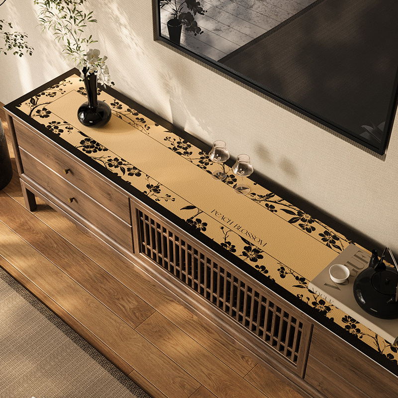 桃枝电视柜桌垫长条桌布轻奢高级感防水可裁剪鞋柜餐边柜台面垫子
