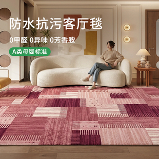 2026新款免打理粉色复古客厅地毯免洗可擦卧室房间床边美式地垫女