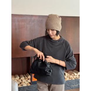 周浪清灰色长袖连帽卫衣女2025年新款秋装小个子宽松套头帽衫上衣