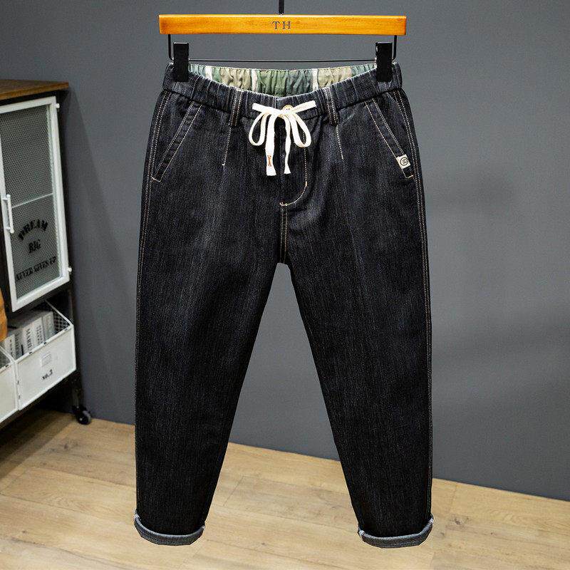 秋季9分牛仔裤男胖子宽松男生小脚裤加肥加大码弹力胖人九分裤潮