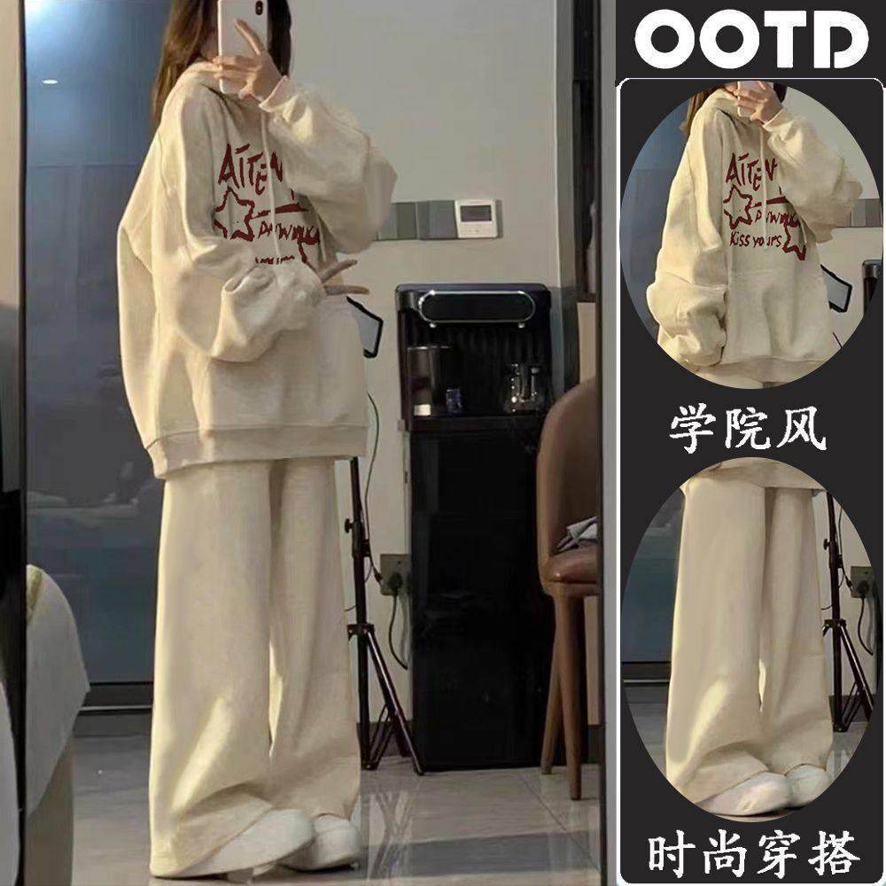 女童套装加绒加厚14岁15中大童学生连帽卫衣宽松阔腿裤两件套洋气