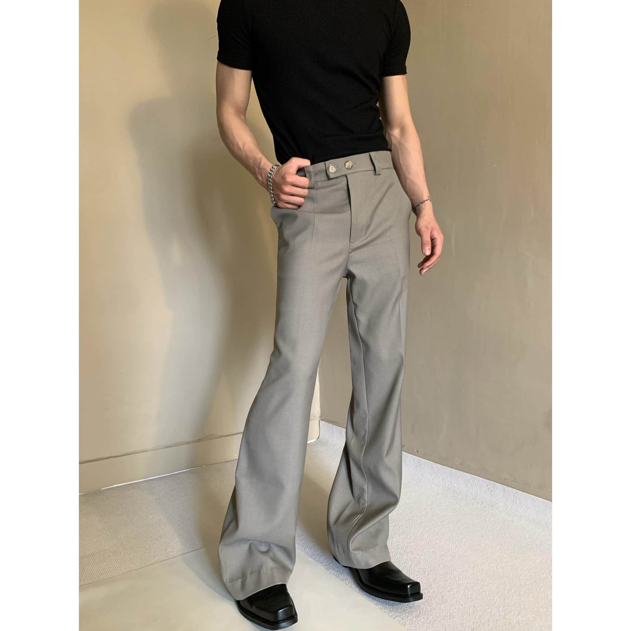 美式休闲 微喇设计感西裤男高奢老钱风垂感西装休闲 裤显腿长拖地