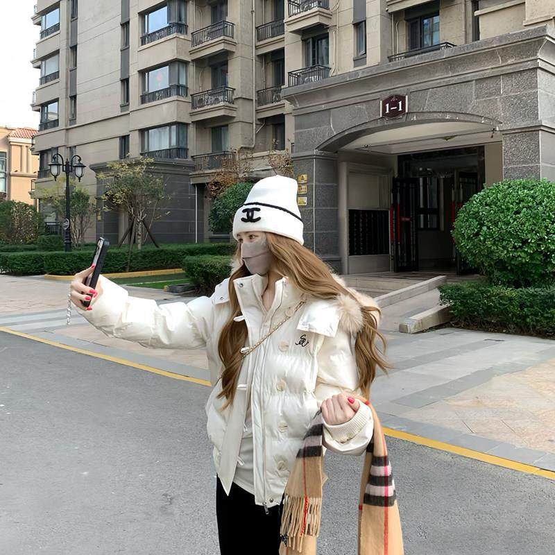 冬季复古连帽毛领短款白色羽绒服2025新款女冬小个子加厚羽绒外套