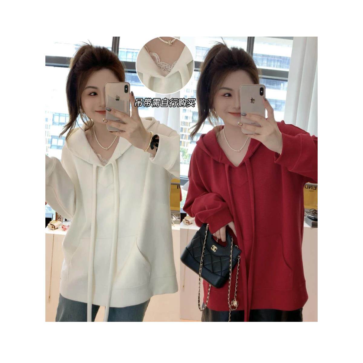 胖小佳佳大码纯色休闲连帽卫衣女秋季胖mm宽松显瘦设计感上衣外套