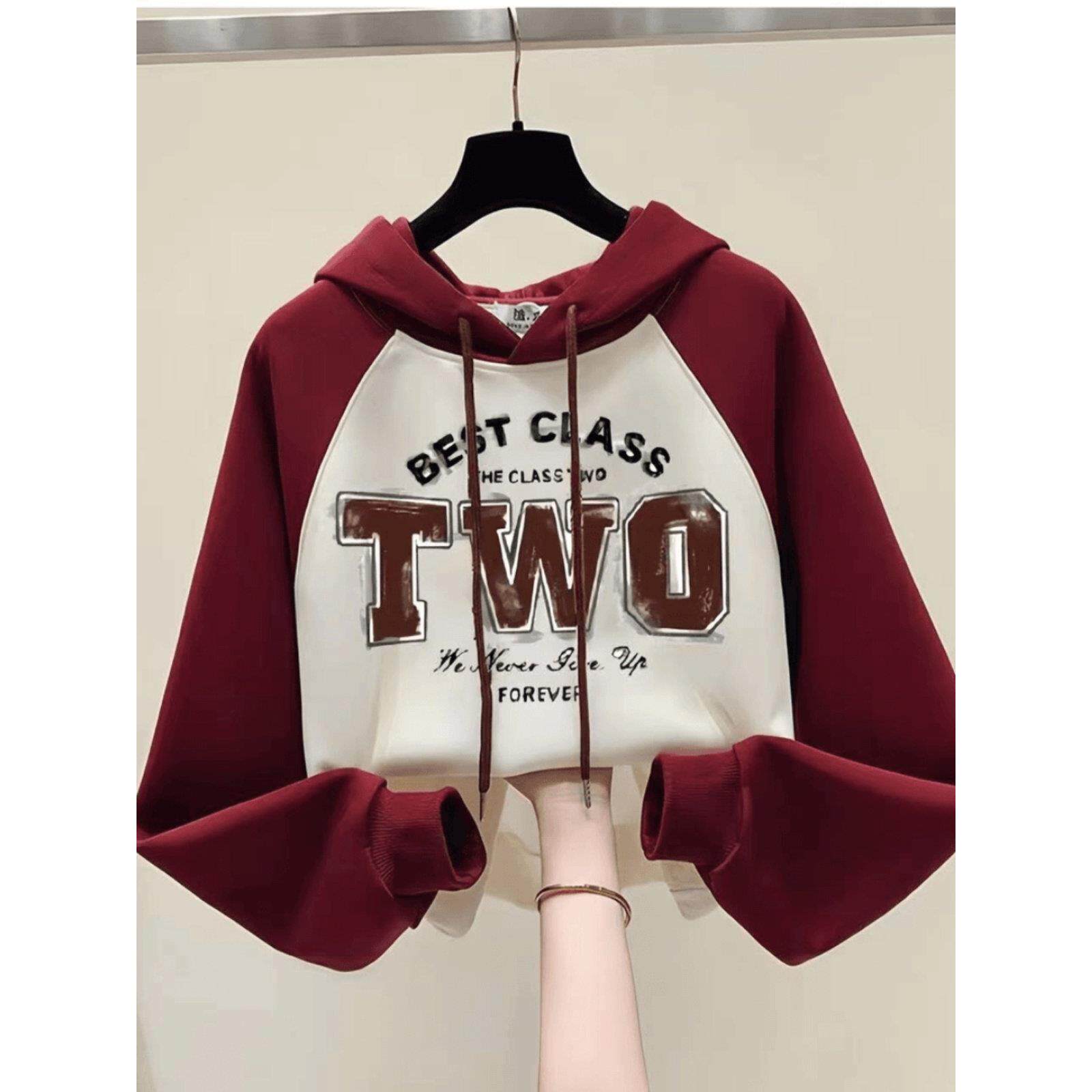 女童春秋拼色连帽卫衣2024新款中大童秋冬加绒儿童洋气时髦上衣潮