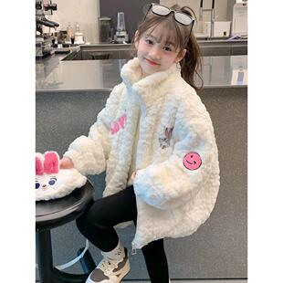女童秋冬装外套2025新款儿童冬季加绒加厚水貂绒羊羔毛卡通毛毛衣