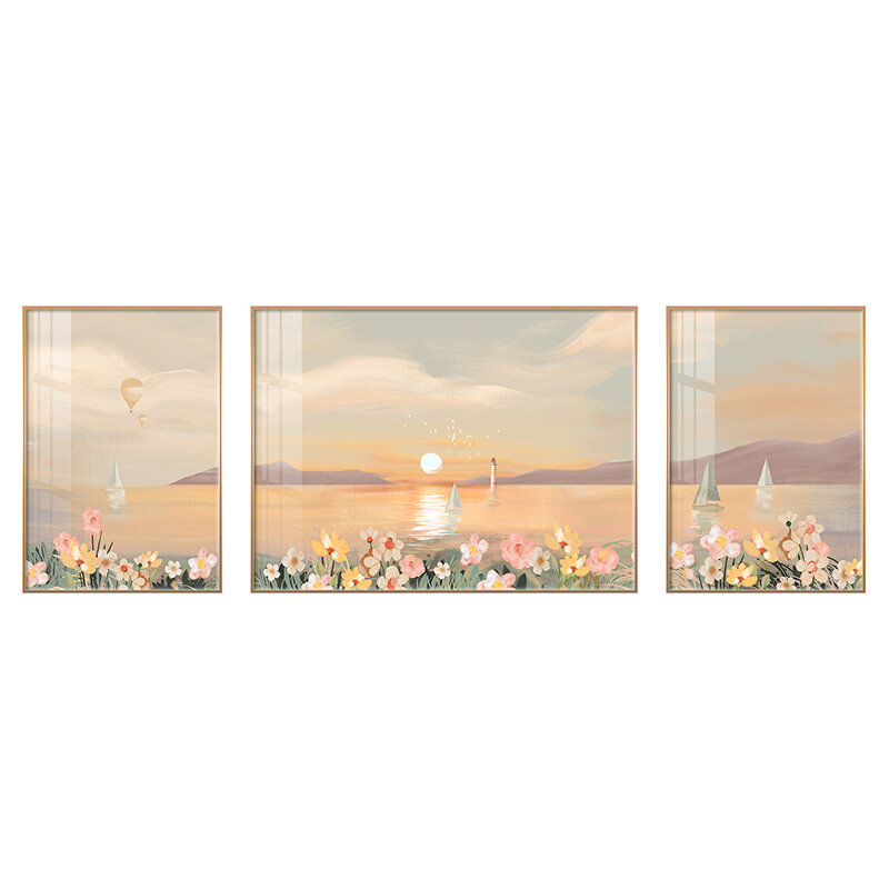北欧风客装饰厅画唯美花海沙发背景墙挂画现代简约高档三联画壁画
