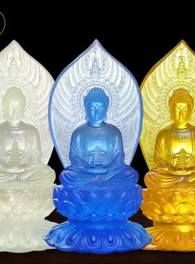 药师佛 琉璃光佛 贴金藏传神像南无药王菩萨水琉璃工艺品摆件