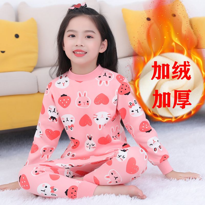 女童加绒保暖内衣套装加