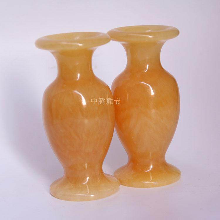 黄玉花瓶精美玉石花瓶摆件桌摆小瓶子干花植物插花器皿现代简约大