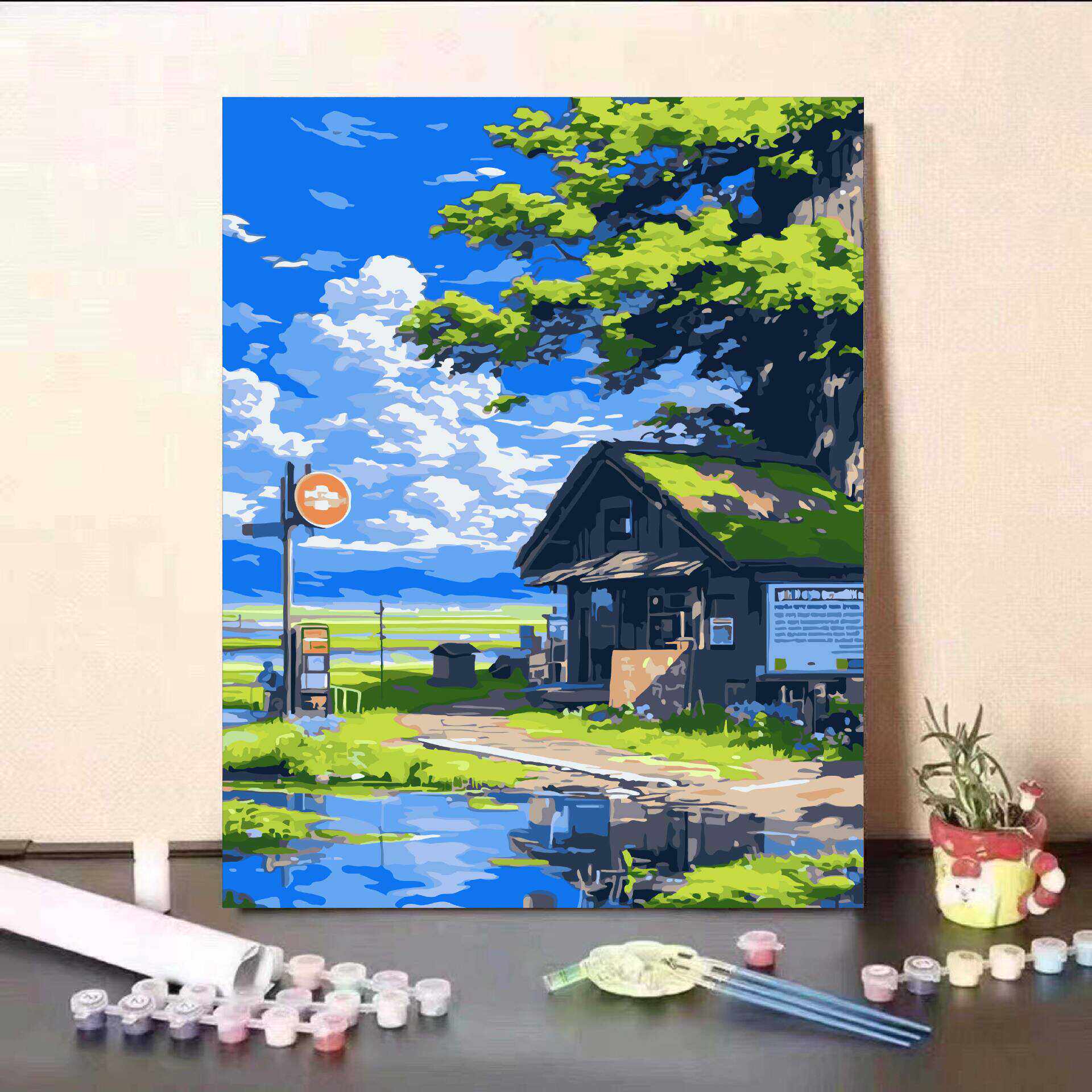 宫崎骏夏天风景油画数字填色diy手工填充解闷治愈ins风客厅装饰画