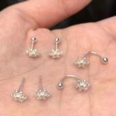 秋冬新款 雪花螺丝拧扣耳钉女两带U形后挂式 气质耳饰品小众设计感