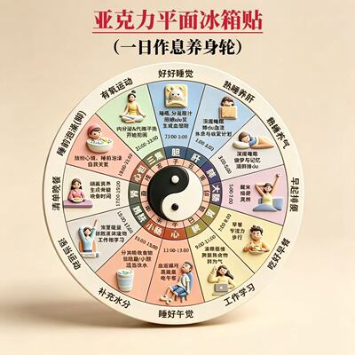 中医养生子午流注时辰亚克力平面冰箱贴现代健康生活中医馆磁贴