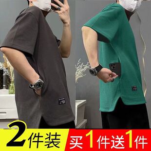 耐磨耐脏工作服运动短袖男夏季宽松大码大口袋上班五分t恤半截袖