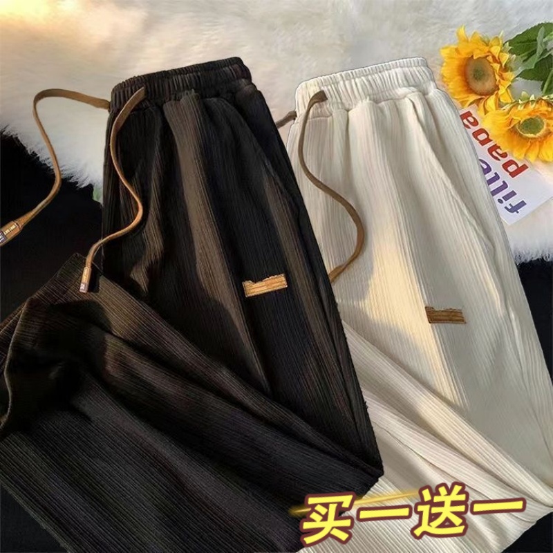 冰丝男裤子ins潮流港风高街透气薄款休闲长裤夏季直筒垂感运动裤