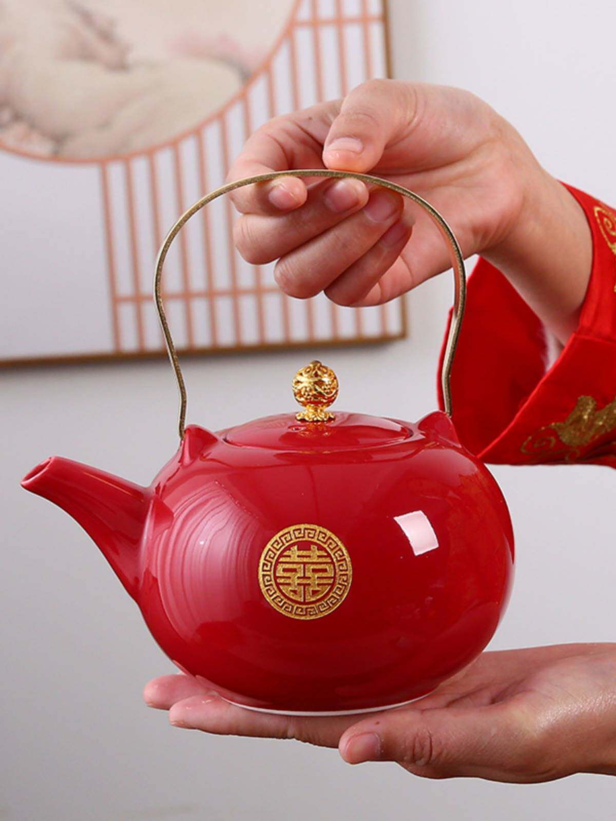 结婚庆敬茶杯中式订婚改口红色新娘陪嫁托盘茶壶功夫茶具套装礼盒