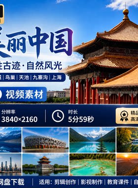 高清美丽中国名胜古迹自然风光紫禁城鸟巢天池九寨沟上海视频素材