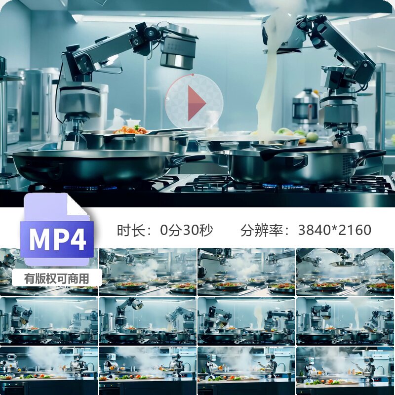高清AI智能机器人厨师未来科幻美食工形家居做菜机器人视频素材
