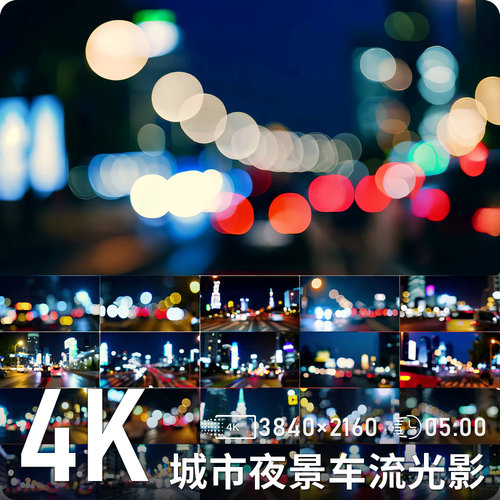 城市夜景车流霓虹灯光散景都市街道路面车轨高清动态背景视频素材