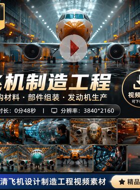 高清飞机设计制造工程结构材料部件组装生产机身翼发动机视频素材