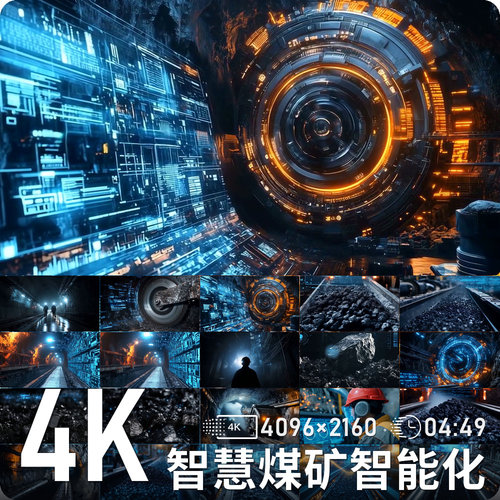 智慧煤矿井下煤炭运输通道蓝橙科技感场景高清动态背景视频素材