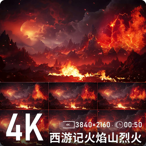 火山熔岩烈焰山谷赤红翻滚震撼壮观火海景象高清动态背景视频素材