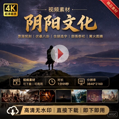 高清贾湖契刻伏羲八卦仓颉造字部落祭祀篝火图腾阴阳文化视频素材