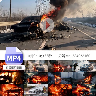 高清汽车自燃火灾消防员灭火现场应急设备电气故障发动机视频素材