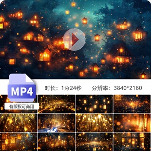 高清4K万家灯火窗户夜晚温馨粒子小区LED动态背景金色通视频素材