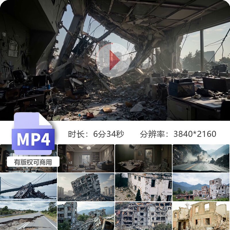 高清地震倒塌建筑城市废墟山体滑坡救援进行时8级特大视频素材