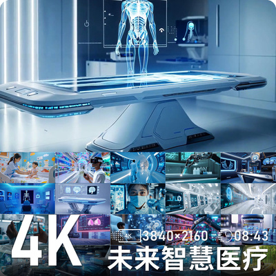 未来智慧医疗机器人全息医院蓝色科幻空间高清动态背景视频素材
