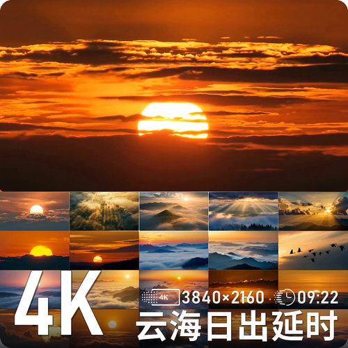 云海日出朝霞山峰飞鸟流动延时金色云海风光高清动态背景视频素材