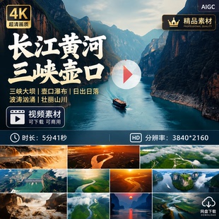 高清长江黄河三峡大坝壶口瀑布日出日落波涛汹涌壮丽山川视频素材