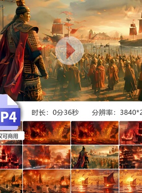 高清赤壁之战古代海战火烧连营战舰厮杀悲壮背景led大屏视频素材