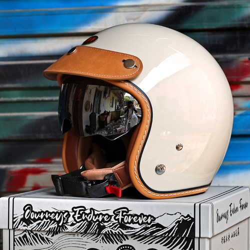 台湾JEF摩托车头盔男夏复古巡航半盔女机车3/4头盔安全帽3C四季盔