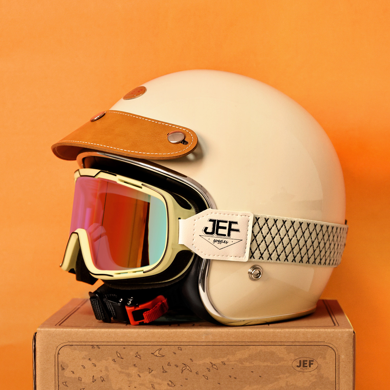 台湾JEF复古头盔摩托车安全帽高颜值踏板机车4分之三半盔男女四季