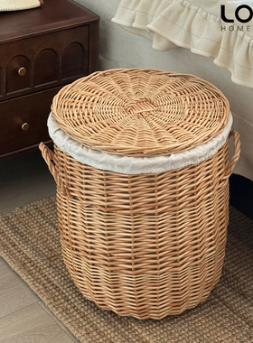 柳编脏衣篮脏衣服收纳筐藤编摆件带盖卫生间浴室放衣服脏衣篓整理