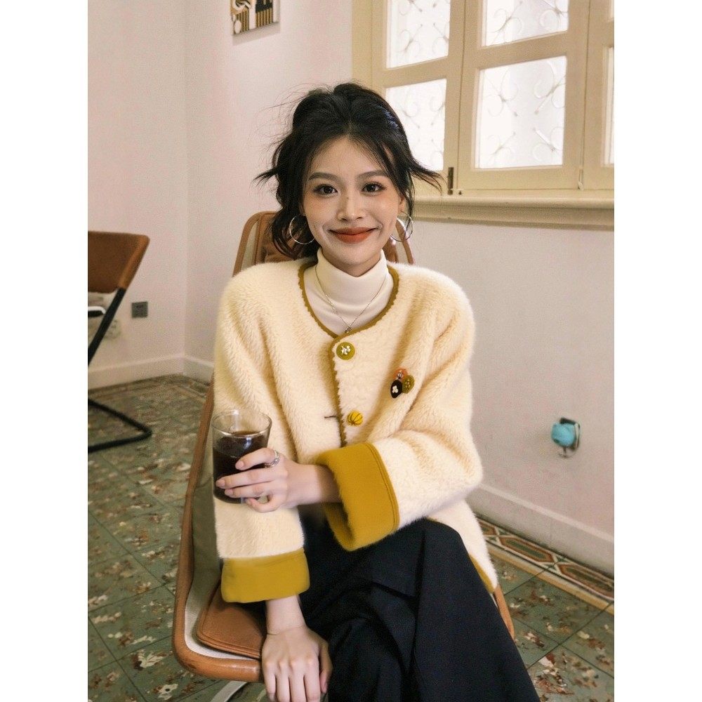 2025新款宽松慵懒风加厚毛毛上衣独特漂亮皮毛一体羊羔毛外套女冬