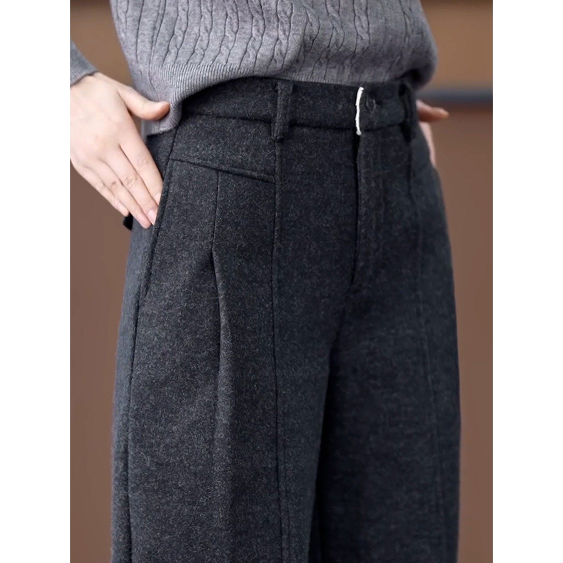 灰色毛呢阔腿裤子女款2025冬季加绒加厚保暖女士休闲裤窄版直筒裤,女装/女士精品,大码裤装,淘宝优惠券,粉丝福利购,淘宝优惠卷